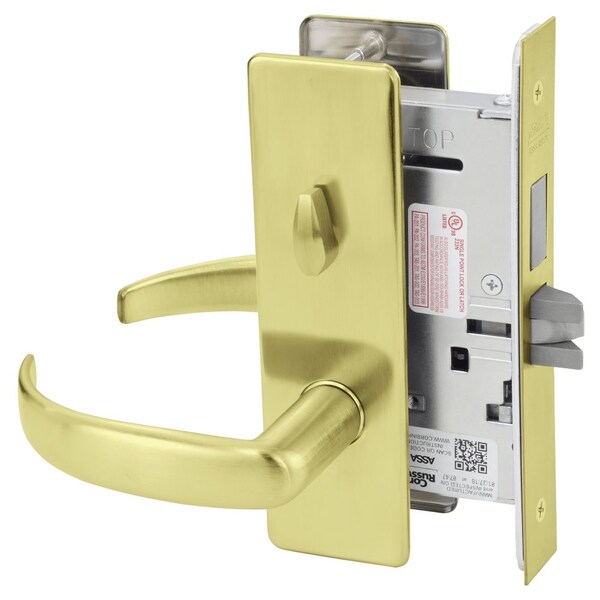 Privacy, Bedroom or Bathroom Mortise Lock, PS Lever, M Escutcheon, Satin Brass